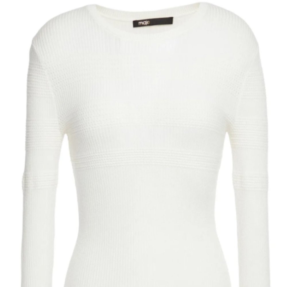 (NEW) MAJE Mana ribbed and pointelle-knit sweater